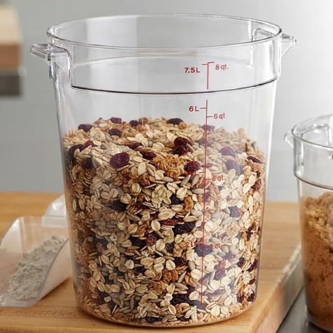 Soro Essentials- 8 qt. Polycarbonate Round Food Storage Container with Graduated Markings Clear Color- Stackable Storage Bin Food Container with Handle for Pantry Organizer Storage Kitchen Fridge