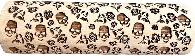 SUGAR SKULL and ROSES Embossed Rolling Pin for Halloween cookies. Laser Engraved Dough Roller for Embossing Homemade Cookies by Algis Crafts