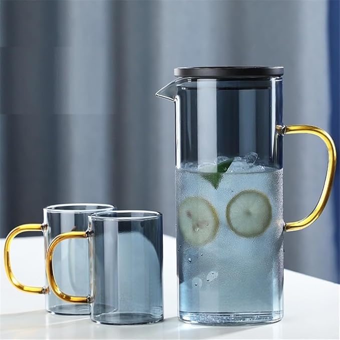 Pitcher Thickened Glass Cold Water Pitcher, Home Use Juice Teapot with Handle, Pitcher for Iced Tea Drinks with High Borosilicate Juice Water Pitcher (Clear)