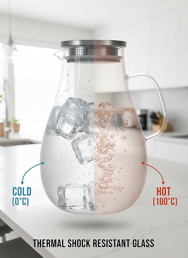 Infusion Pro 1 Gallon Glass Pitcher with Lid, Heat Resistant for Hot/Cold Use, Extra-Wide 4" Mouth, Great Iced Tea Pitcher | Delight Collection, 1 Gallon, 4 L