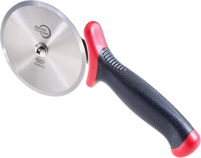 Mercer Culinary Millennia Pizza Cutter with Red Handle, 4 Inch Wheel, Stainless Steel