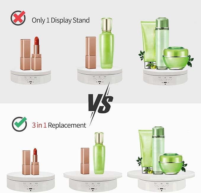Remote Motorized Rotating Display Stand Turntable with Rechargeable Battery Motorized Lazy Susan with 5.74/7.08/8.66 inch Replacement Cover 3 in 1 for Photography Products and Shows (White)