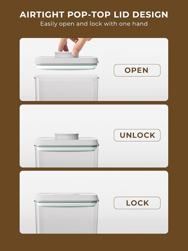 Cereal Containers Storage, 2 Pack Rice Holder, 4.22 Qt - 6 Lbs Food Storage Container Bin with Pop-up Lid for Rice Flour Sugar, Dry Food Holder for Kitchen Pantry Organization and Storage