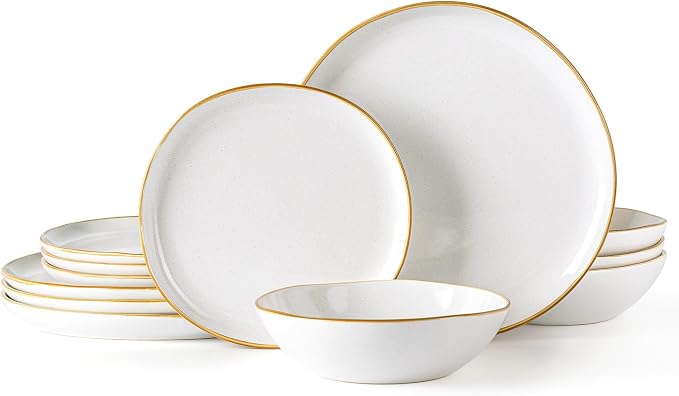 AmorArc Ceramic Dinnerware Sets,Handmade Reactive Glaze Stoneware Plates and Bowls Sets,Highly Scratch Resistant | Dishwasher & Microwave Safe Dishes Set,Service for 4 (12pc)