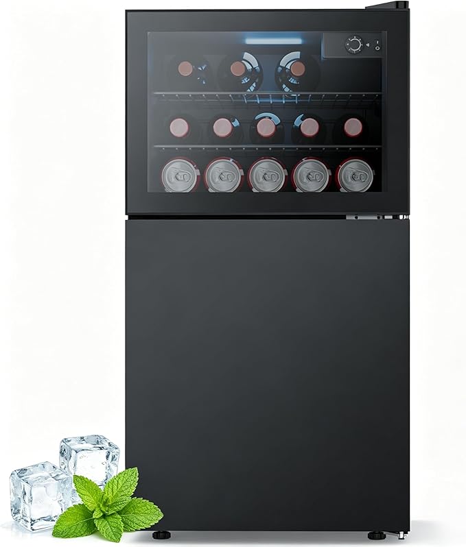 Electactic 2.6 Cu.Ft Mini Fridge with Freezer, 2 Door Compact Refrigerator, Freestanding Beverage Wine Cooler for Bedroom, Office, Home, Reversible Door, Adjustable Thermostat,Black