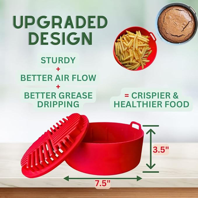 Air Fryer Liners Reusable, Silicone Air Fryer Liners 7.5" for 3–5 QT, Sturdy Airfryer Liners, Air Fryer Silicone Liners, Non-Stick Air Fryer Accessories