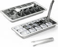2 Pack Stainless Steel Ice Cube Trays with Lever Tweezers and Finger Gloves 18-Cube Metal Ice Trays, Non Toxic, Plastic Free，Heavy Duty for Whiskey, Cocktails, Freezer