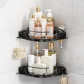 Oifecsie 360° Rotating Corner Shower Caddy (2-Pack) - Lazy Susan Bathroom Organizer with Hooks, No-Drill Adhesive Mount for Shower, Kitchen, RV, Space-Saving ABS Plastic Shower Shelf