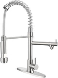 FEELSO Kitchen Faucet with Pull Down Sprayer, Single Handle Stainless Steel Pull Out Spring Kitchen Sink Faucets 1 Or 3 Hole Dual Function for Farmhouse Camper Laundry Utility Rv Wet Bar