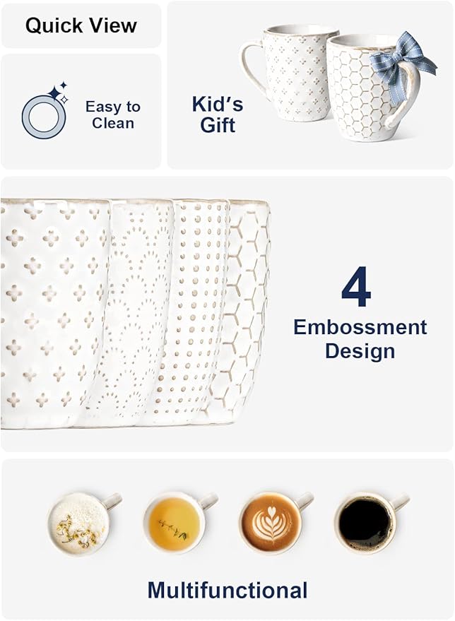 LE TAUCI Espresso Cups 6 oz, Ceramic Demitasse Cup, Small Coffee Mugs for Double Shot, Latte, Cappuccino, Lungo, Kids Mugs With Handle, Suit For Housewarming - 2.7 inch, Set of 4, Arctic White