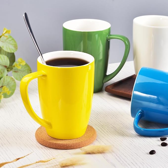 homEdge Porcelain Mug Set, 16 Ounces Cup for Tea, Latte, Mocha, Hot Chocolate, Set of 6, Yellow