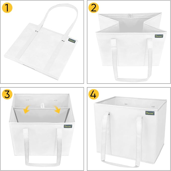 BALEINE 1Pk Reusable Grocery Bags, Foldable Shopping Bags for Groceries with Reinforced Bottom & Handles (White)