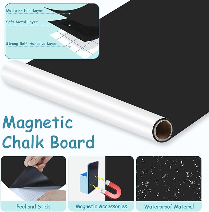 39.3" x 17.5" Black Arch Magnetic Wall Decal Self-Adhesive Chalk Board Wallpaper for Playroom Decor Peel and Stick Magnetic Wall Board with Starter Accessories Matte Finish Magnetic Play Wall for Kids