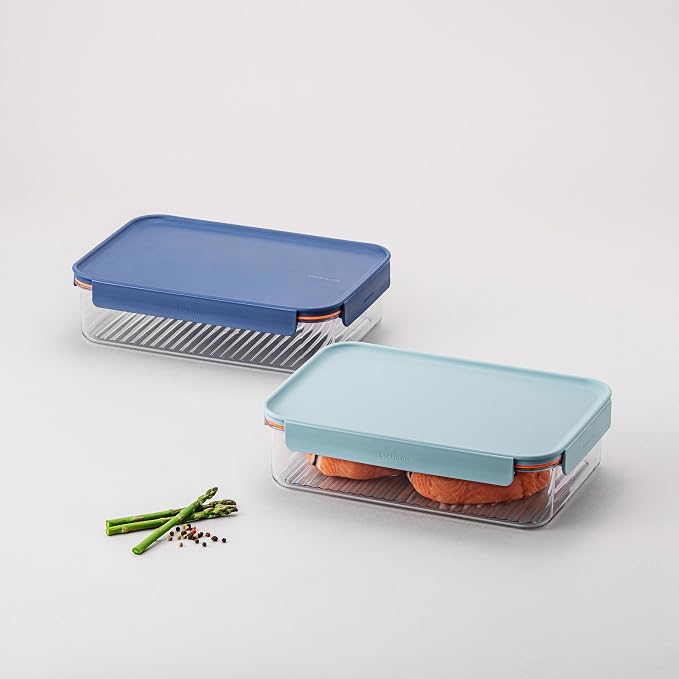 LocknLock Tritan Plastic Bisfree Modular Plus Food Storage Container Set, Lunch, Meal Prep, Stackable, BPA-Free, Leakproof, Freezer-Safe, 4 Pieces, 2 Boxes and 2 Lids, Navy, 2.1L