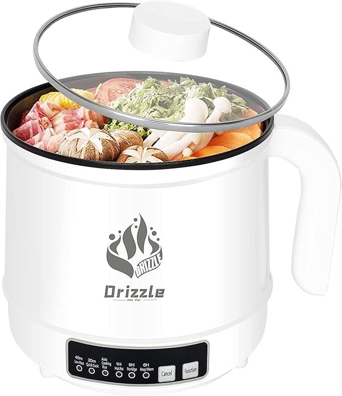 Drizzle Electric Cooker 1.7L - Multifunctional Hot Pot Non-stick Pan - Dorm Office Portable Rapid Ramen Cooker Boil Dry Protection - For Noodles Steak Cooker Eggs Stir-Frying Pasta Oatmeal