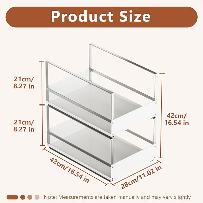 Pull Out Cabinet Organizer with Adhesive Nano Film, Heavy Duty Slide Out Pantry Shelves Drawer Storage, Under Sink Organizers for Bathroom, Kitchen (White,Stackable-11”W x 16.54”Dx 16.54”H)