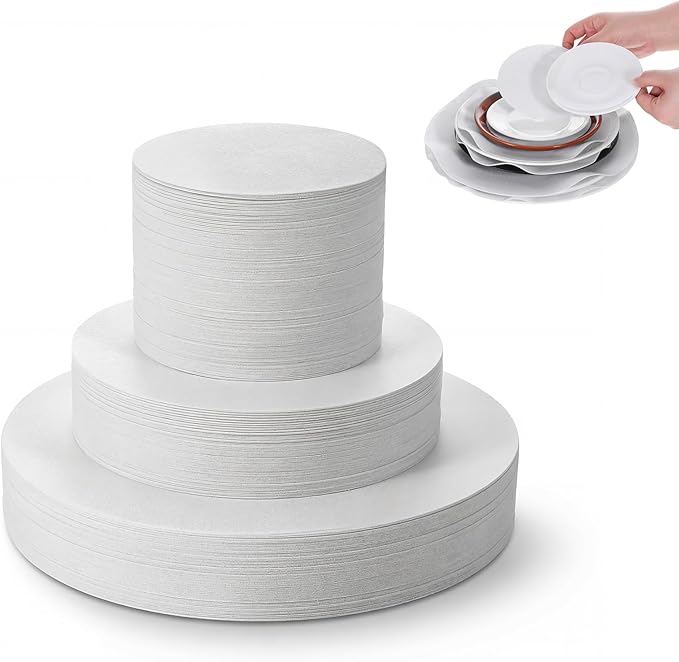 Plate China Storage Dividers, 160 Pcs Felt Plate Storage Containers Dividers Protectors 3 Sizes Thick Soft Round China Dish Protectors for Porcelain Cookware Protecting and Stacking, White