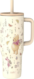 Zak Designs Disney Winnie the Pooh Sutton Travel Tumbler for On the Go, 30oz Stainless Steel with Vacuum Insulation, Silicone Straw, and Carry Handle for Cold Drinks (Pooh and Friends)