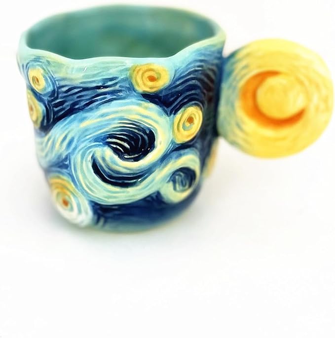 Ceramic Starry Sky Coffee Mug and Saucer set with Spoon,3D Handmade and Hand-painted Tea Mug, 6OZ
