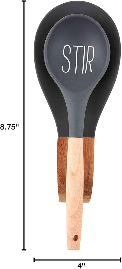 Mud Pie Silicone Wood Set, rest 8 3/4" x 4" | spoon 10", BLUE
