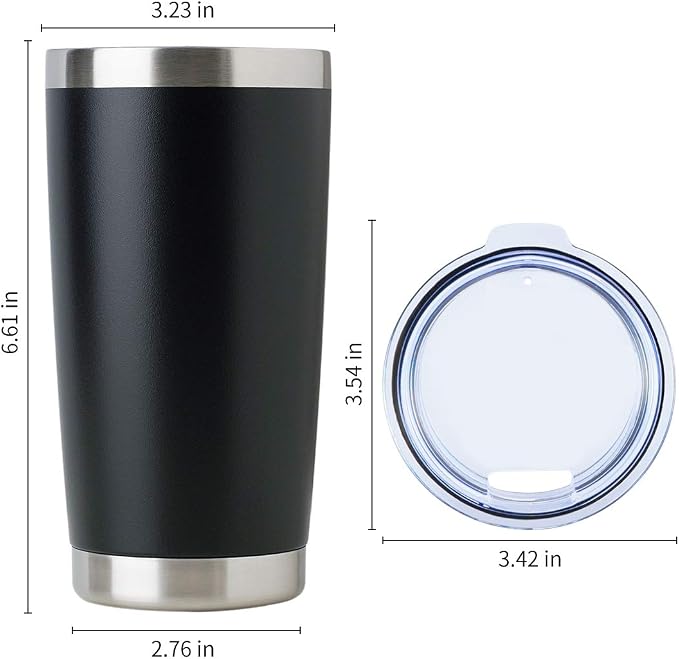 DOMICARE 20oz Stainless Steel Tumbler Bulk with Lid, Double Wall Vacuum Insulated Travel Mug, Powder Coated Coffee Cup, Powder Black, 4 Pack