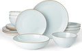 Famiware Jupiter 16-Piece Stoneware Dinnerware Set for 4 - Includes Pasta Bowl & Dinner Plate, Handcrafted Dishes with Speckles & Embossed Swirls, Chip & Scratch Resistant, Daily & Formal Use, Blue