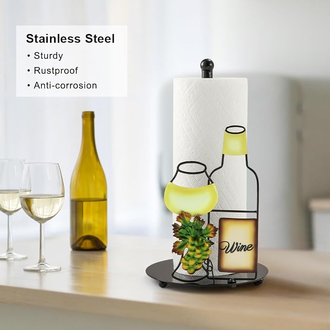 Wine Lovers Gifts - Metal Wine Paper Towel Holder Countertop with Solid Weighted Base, Farmhouse Kitchen Decor, Rustic Country Vintage Decoration Organization