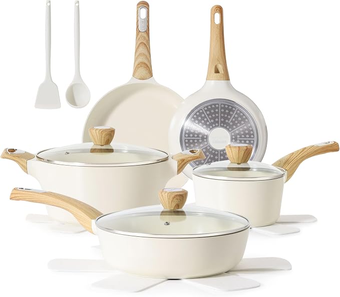 SENSARTE 14-Piece Ceramic Cookware Sets,Non toxic Healthy Non Stick Kitchen Cooking Set,1.5 Quart Sauce Pan with Lid, Induction Pot