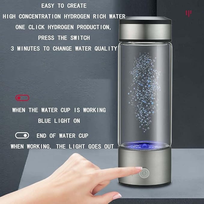 Hydrogen Water Bottle Generator,Portable Hydrogen Water Ionizer Machine, Hydrogen Water Pitcher with New PEM/SPE Technology,Hydrogen Rich Water Glass Health Cup for Home Travel(420ML)