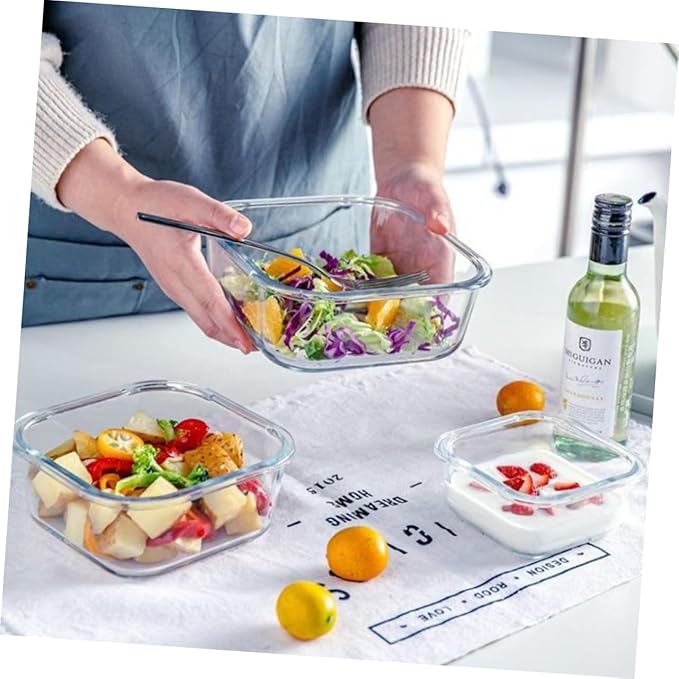 PRETYZOOM 3Pcs Convenient Sky-blue Glass Bowl with Hidden Vent Heat-resistant and Safe for Microwave Use Practical Household Food Storage Containers in Multiple