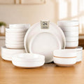 GBHOME 24-Piece Ceramic Dinnerware Set for 6, Handpainted Plates, Pasta Bowls & Bowls Set with Rustic Terracotta Underside, Scratch-Resistant, Dishwasher & Microwave Safe,Speckled Glaze Beige
