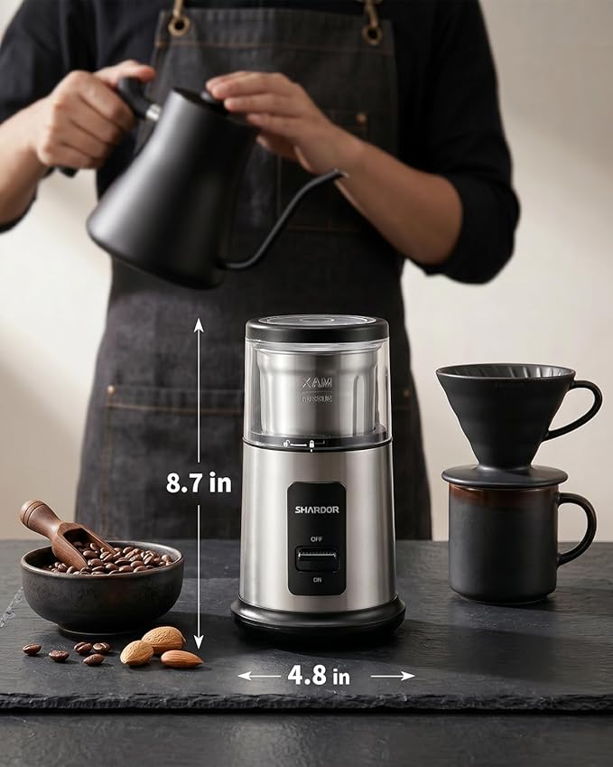 SHARDOR Quiet Coffee Grinder Electric, 70g Removable Bowl Spice Grinder for Coffee Beans, Seeds and Grains, Super Silent Grinding Mill with 60dB Low Noise, 2.5oz Capacity, Silver