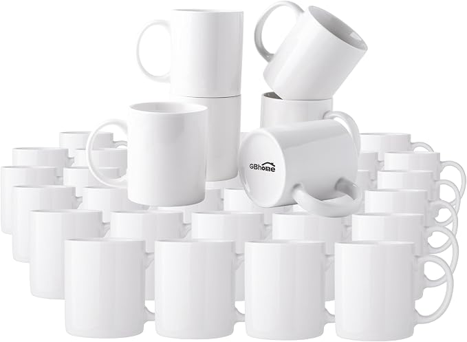 GBhome 12 OZ Off White Coffee Mugs, Ceramic Bulk Coffee Mugs with Large Handle for Man, Woman, Light Weight Coffee Mugs Set for Latte/Cappuccino/Cocoa/Milk, Dishwasher & Microwave Safe, 36Pcs