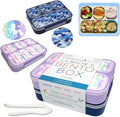 kinsho Bento-Box Lunch-Box Kids, Meal Boxes And Snack Containers For Boys & Girls For School, Includes Utensils, Bpa Free (Purple Rainbow Unicorn + Blue Black Camo, 2 Pack Set)