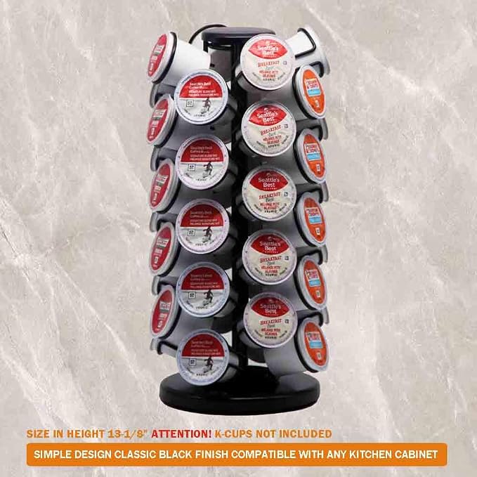 K Cup Holder-Coffee Pod Holder Organizer for 40 K-Cup Pods with 360° Smooth Rotation and Heavy-Duty Base, Space-Saving Storage for Coffee Stations & Kitchen Countertops, No Assembly Required, Black