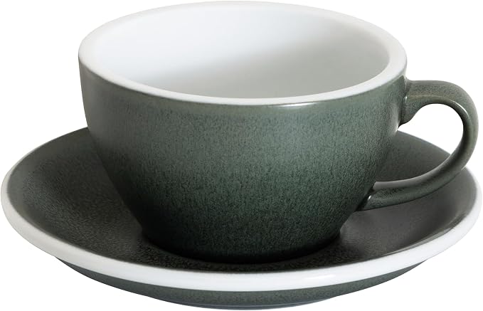 Loveramics Matt Cappuccino Cup, 8 oz Ceramic Latte Art Mug with Saucer, Thick-walled stoneware cup Set, Barista Latte Cup Set for Latte, Cappuccino, Tea - Mineral Colors (Forest, 8OZ)