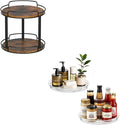 LAMU 10.2'' Wood Lazy Susan Turntable and 2 Pack Clear Lazy Susan Organizer