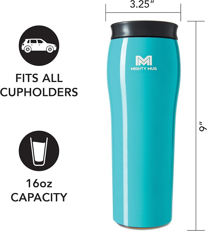 Mighty Mug | The Untippable Mug | Grips When Hit, Lifts for Sips | Insulated Stainless Steel Tumbler | Cupholder Friendly | Gifts for Women Men All | Leakproof | 6 Hour Hot / 24 Cold | 16oz | Teal