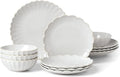Lenox Stoneware Dinnerware Sets, French Perle Scallop White 12-Piece Dinnerware Set for 4, Service For 4, Dishwasher Safe Dishware, Dishes Set, Stoneware Dinner Plates and Bowls Sets (White, 12 Piece)