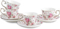 Agyiuns tea cups and saucers ceramic coffee mug 6oz for Coffee, Latte, Cafe Mocha and Tea-Set of 4 (Big flowers-Set of 4)