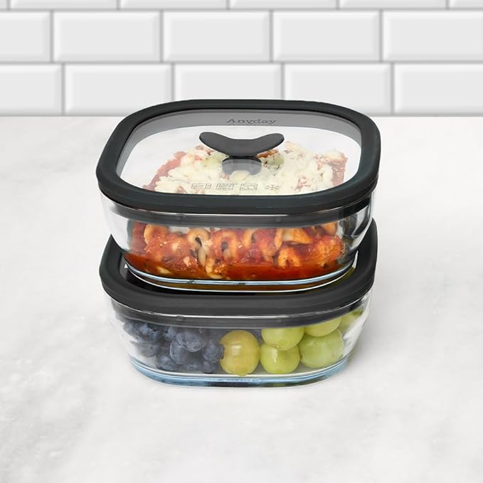Anyday 2 Pack 2.5 Cup Microwavable Glass Lunch Containers With Glass Lids, Microwave Safe Lunch Bowls with Lids for Work, Food Storage, Bento Box Meal Prep Container