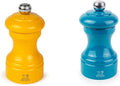 Peugeot Bistro Pepper and Salt Mill Set, 4in - Essential Kitchen Tools with Adjustable Grinding Precision, Beechwood Mills - Enhance Flavors in Everyday Cooking (Saffron/Blue)