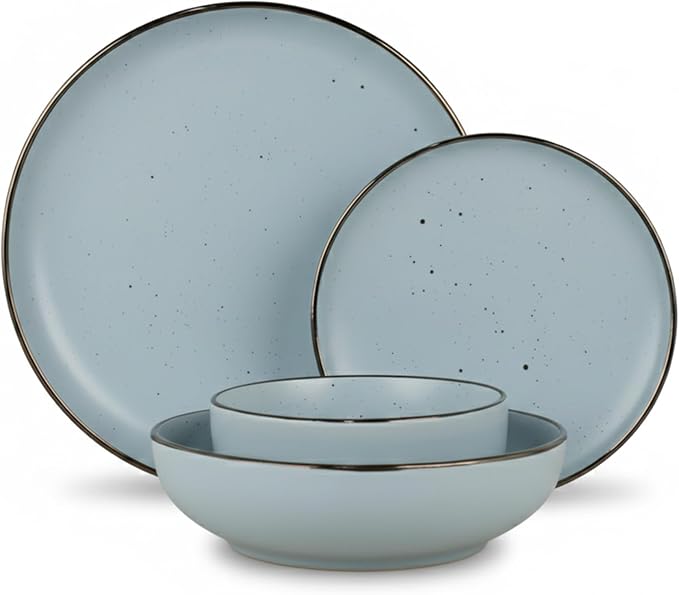 Dinner Set 16 PCS – Premium Ceramic Tableware in Blue – Includes 4 Dinner Plates, 4 Side Plates, 4 Rice Bowls & 4 Soup Bowls – Durable, Stylish & Microwave Safe