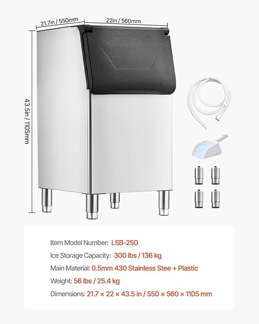 VEVOR Commercial Ice Maker Storage Bin, 300 LBS Capacity Ice-Bin, Commercial Ice Storage Bin with Adjustable Anti-Slip Rubber Feet, Suitable for Restaurant Hotel and Beverage Shops