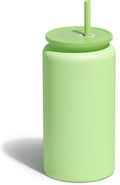 16oz Glass Cups With Lids and Straws, Stainless Steel Beer and Iced Coffee Cups, Smoothie Drinking Cup, Light Green (Textured Matte Finish, Not Sublimatable)
