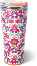 Swig Life 32oz Insulated Tumbler, Travel Coffee Tumbler with Lid, Cup Holder Friendly Travel Coffee Mug, Stainless Steel, 32 oz, Reusable Insulated Mug with Lid (Flourish)