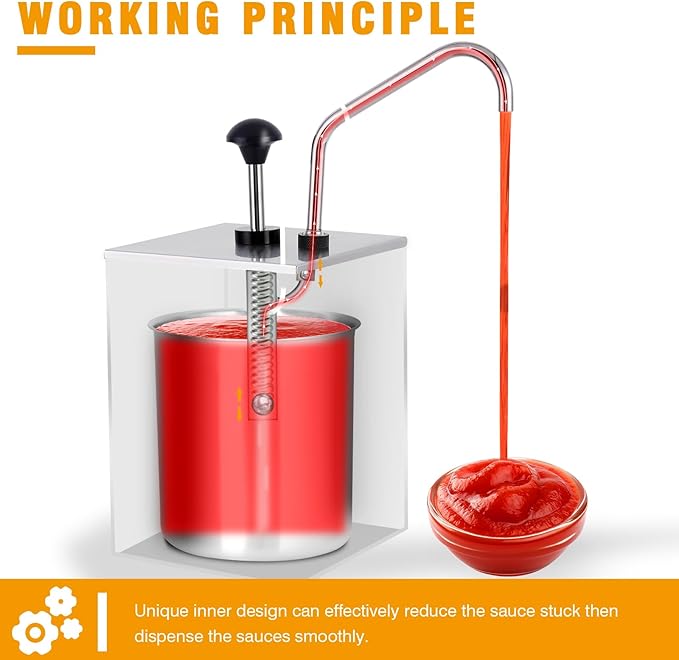 Stainless Steel Sauce Dispenser Pump Condiment Pump Dispenser 3.7Quart Condiment Pump Station for Ketchup Dressing Syrup