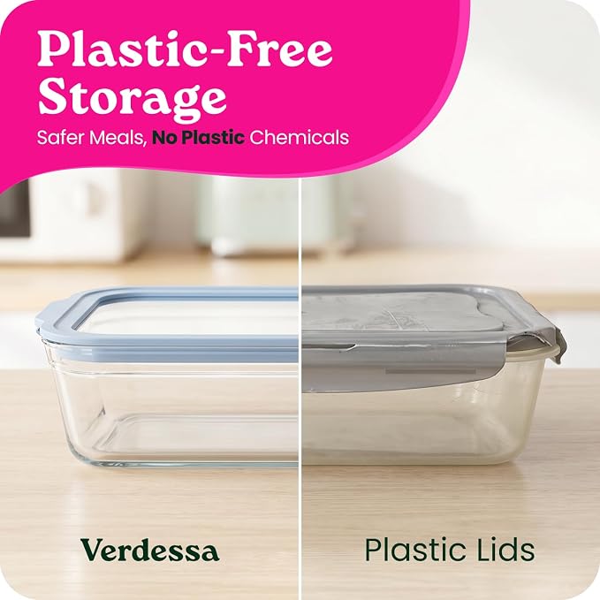 Non-Toxic Glass Baking Dish with GLASS LID, Deep Casserole Dish, Borosilicate Glass 9x13 baking pan Airtight Glass Food Container, Oven, Freezer and Microwave Safe, PLASTIC FREE