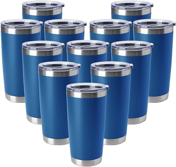 HASLE OUTFITTERS 20oz Tumblers Stainless Steel Mugs with Lid Double Wall Vacuum Insulated Coffee Cups for Cold & Hot Drinks (20oz-Dark Blue, 12 Pack)