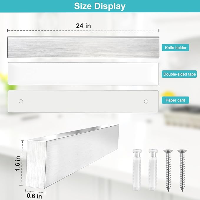 24 Inch Magnetic Knife Holder with Extra Strong Hold, Metal Knife Magnetic Strip for Wall Mount Kitchen RV Storage and Organization, Heavy Duty Magnetic Tool Rack for Tools, Knives Block Utensils